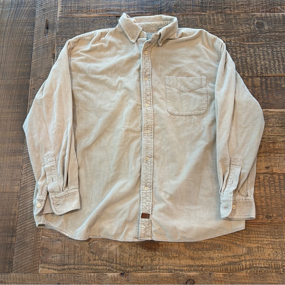 American Eagle Mens L Corduroy Button Down Shirt Tan 100% Cotton Vintage Style